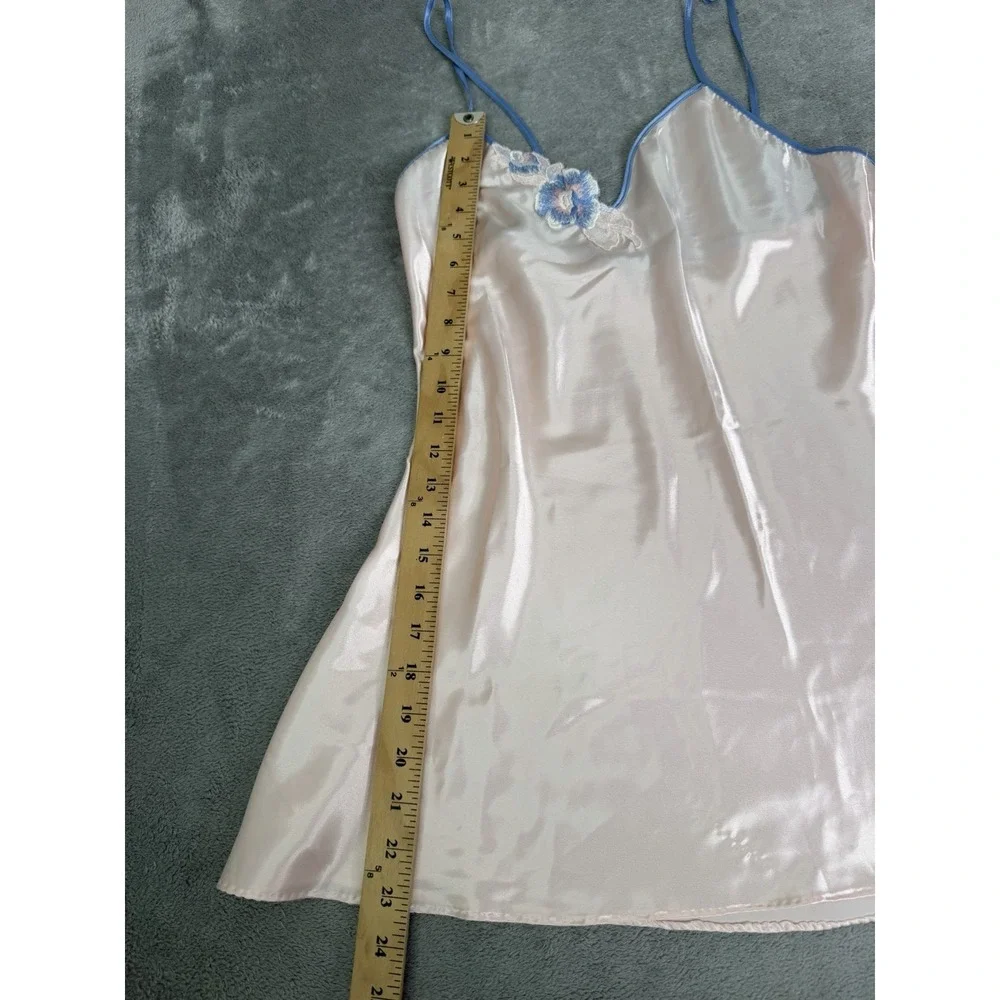 Vintage 80's Val Mode Satin Chemise Slip Dress Women's Size Medium Pink Floral - Picture 8 of 8